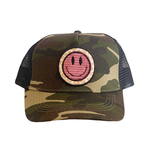 Camo Smiley Face Trucker Hat