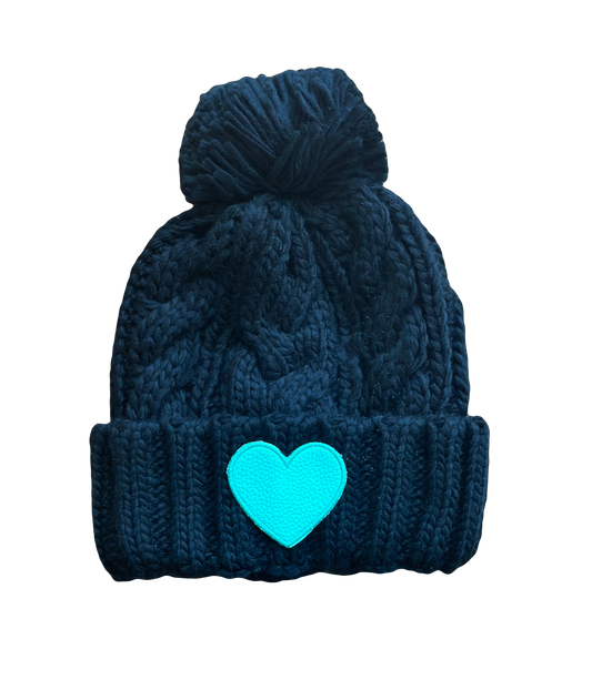 Black Beanie with Teal Heart